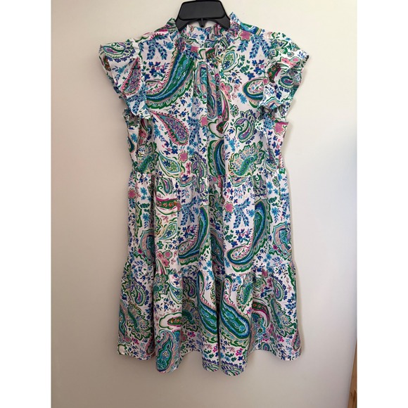 JODIFL Dresses & Skirts - Jodifl Paisley Floral Tiered Ruffle Cap Sleeve Dress Multicolor Women's Size M